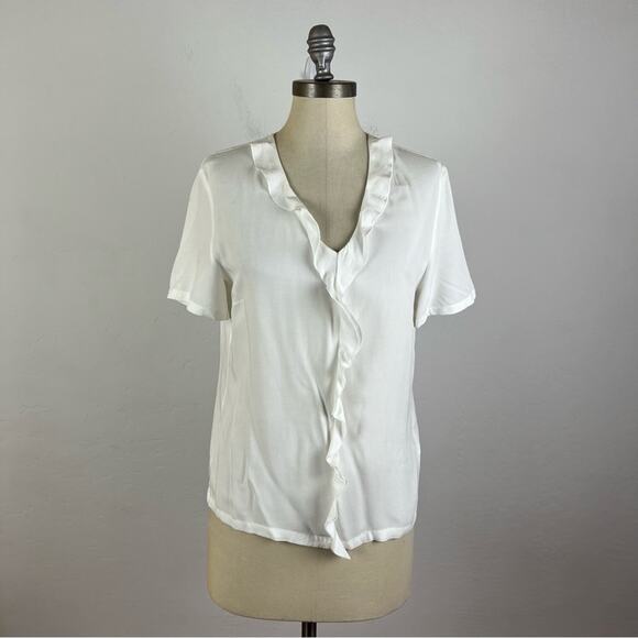Marc O’ Polo White Ruffle V Neck Top - Picture 1 of 9
